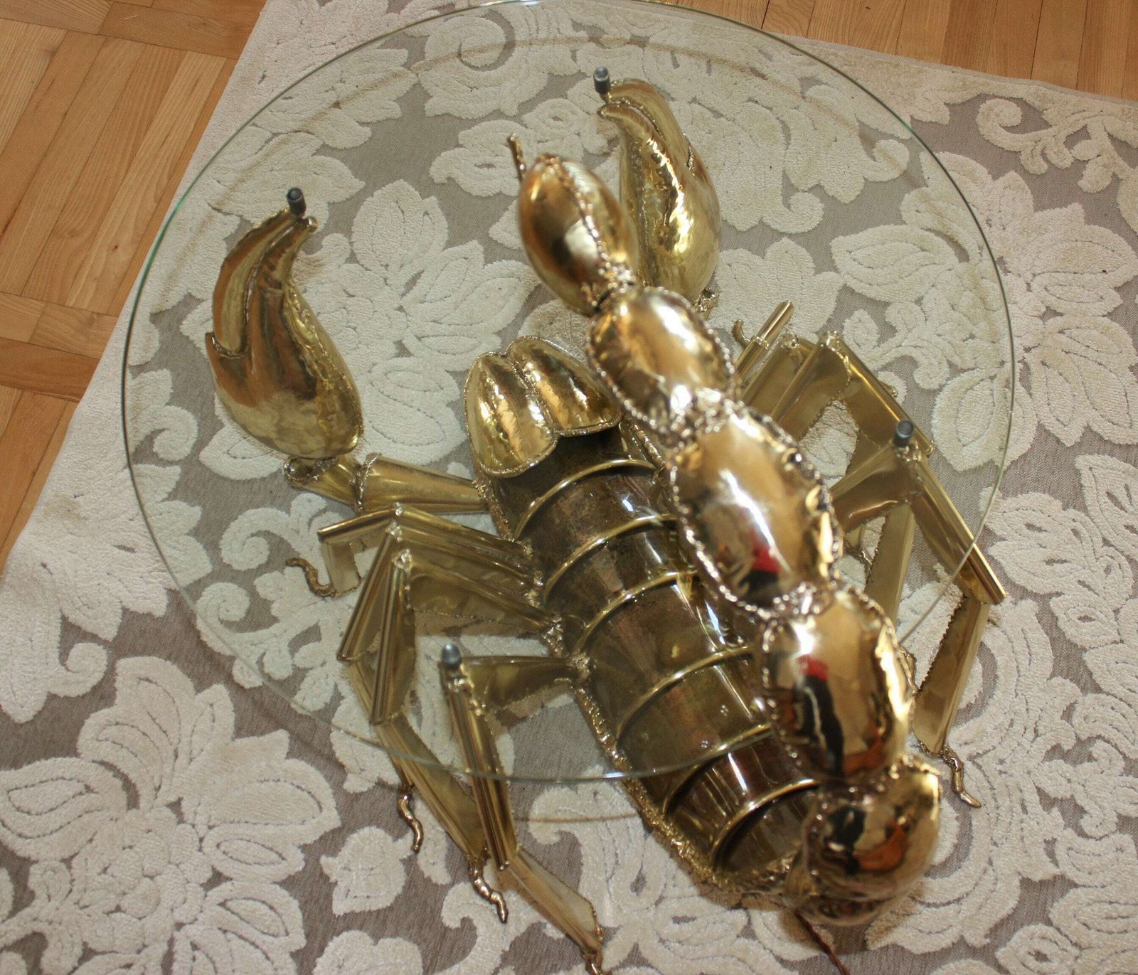 Rare Illuminated Brass Scorpion Coffee Table By Jacques Duval Brasseur photo vinterior