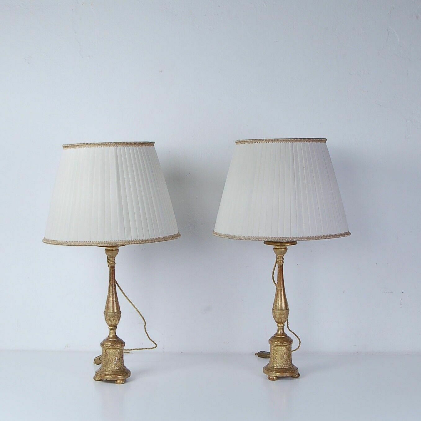 Pair Of Gold Leaf Wooden Candelabras From The Second Half Of The 19th Century, Electrified Lamps photo Lighting