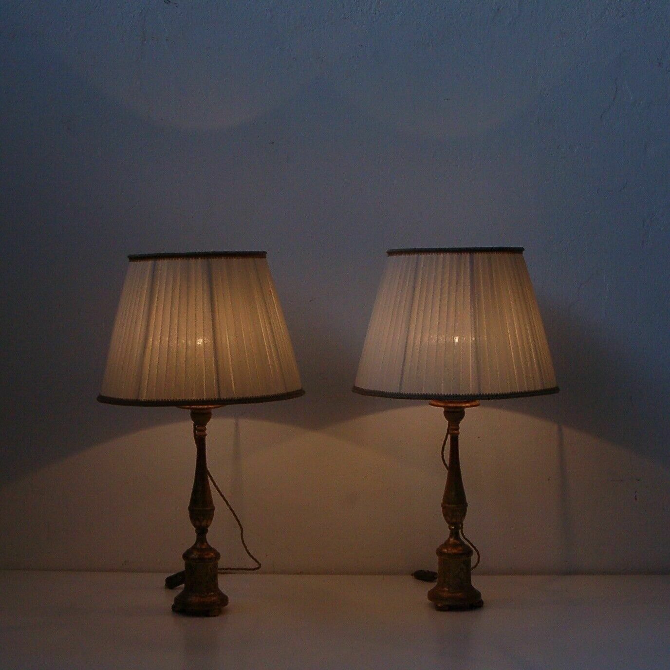 photo furniture Pair Of Gold Leaf Wooden Candelabras From The Second Half Of The 19th Century, Electrified Lamps