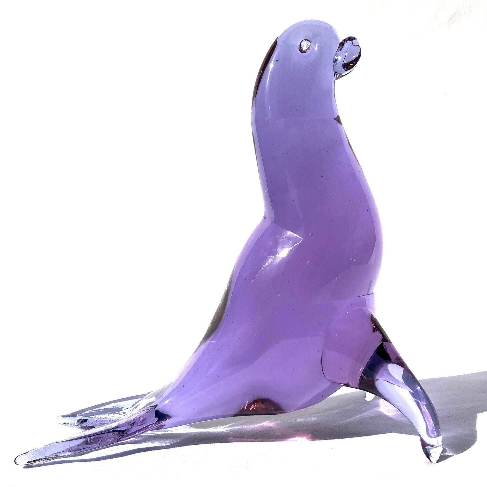 Heavy Vintage Murano Lilac Glass Sea Lion Figurine Sculpture 1960's Italy photo vintage