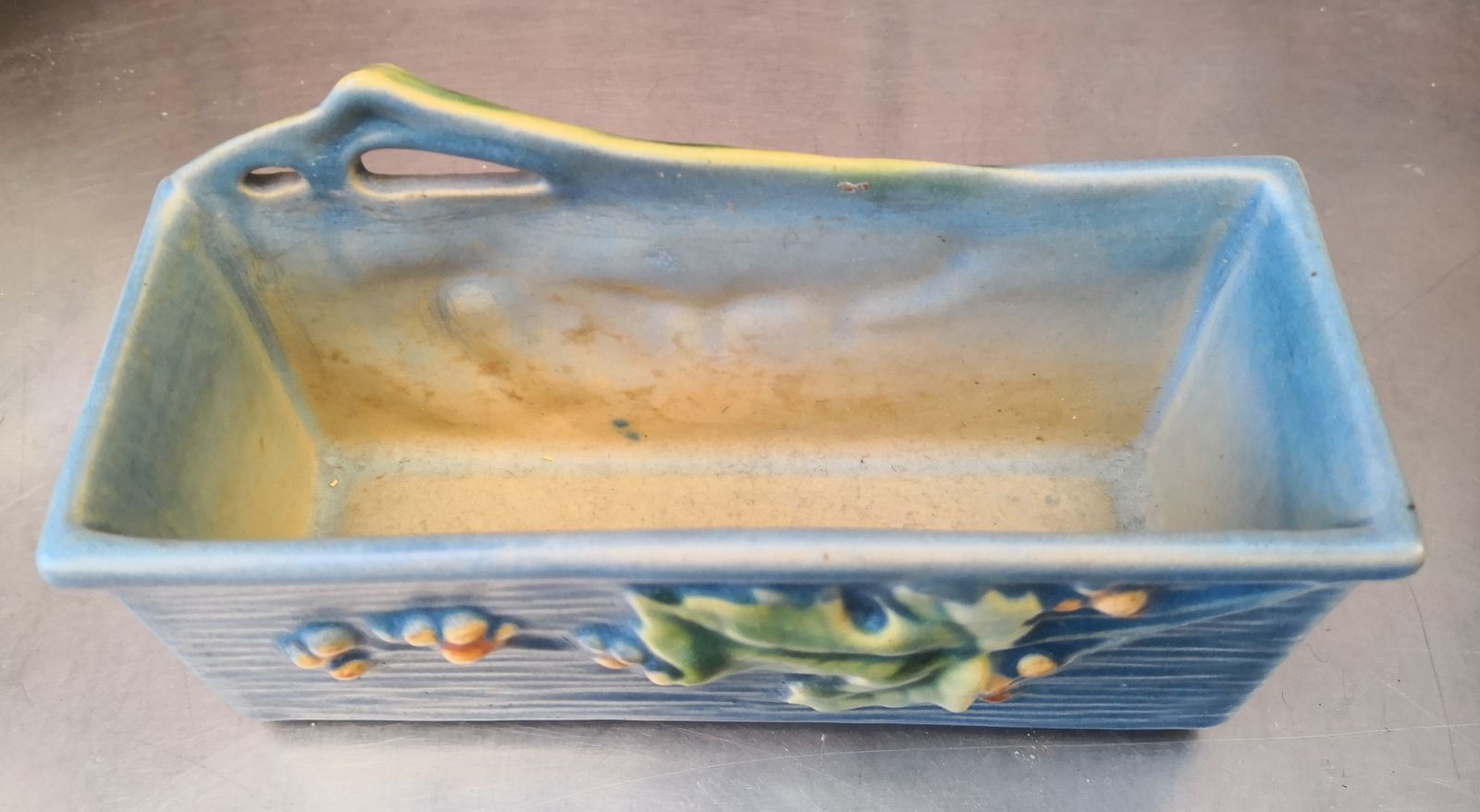 Roseville Art Nouveaus Style Vintage Pottery Bushberry Blue Planter  photo for sale