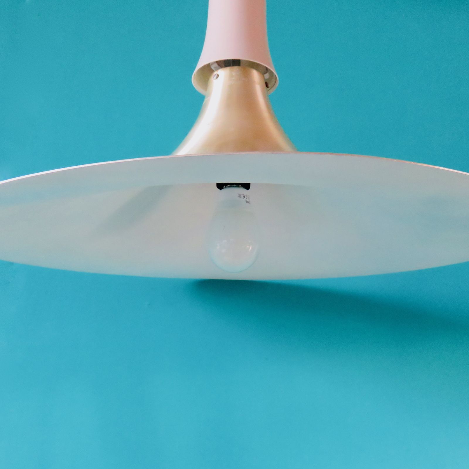 Large Trumpet Lamp In Brushed Gold Aluminum. Denmark 1970 photo Lighting