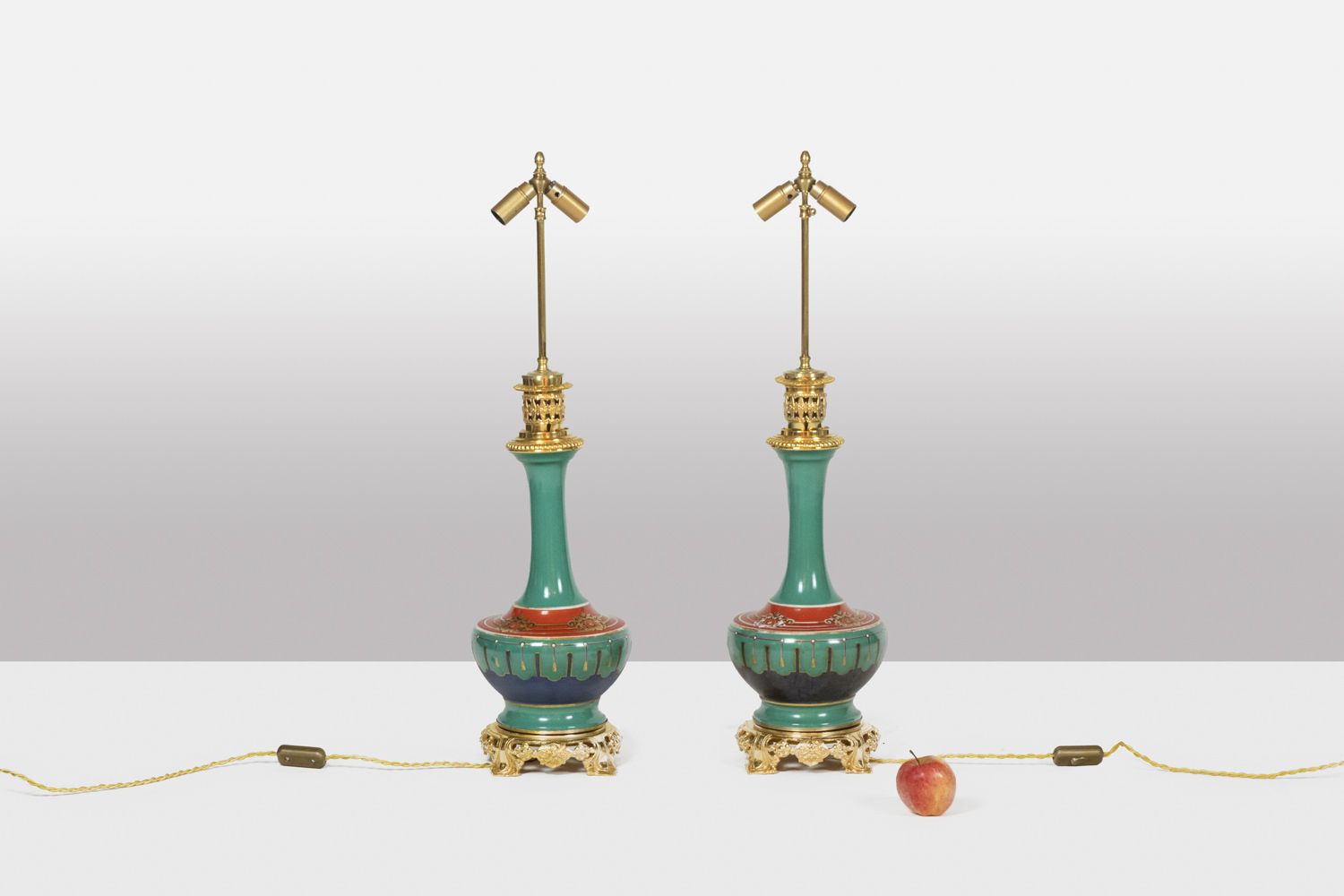 Pair Of Lamps In Porcelain Of Paris And Gilded Bronze. Circa 1850. photo furniture