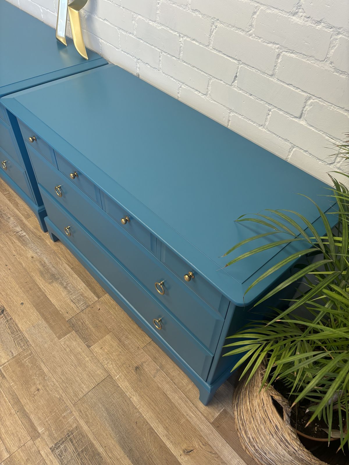 Stag Minstrel Pair Of 4 Over 2 Chest Of Drawers Painted Little Greene Marine Blue photo buy