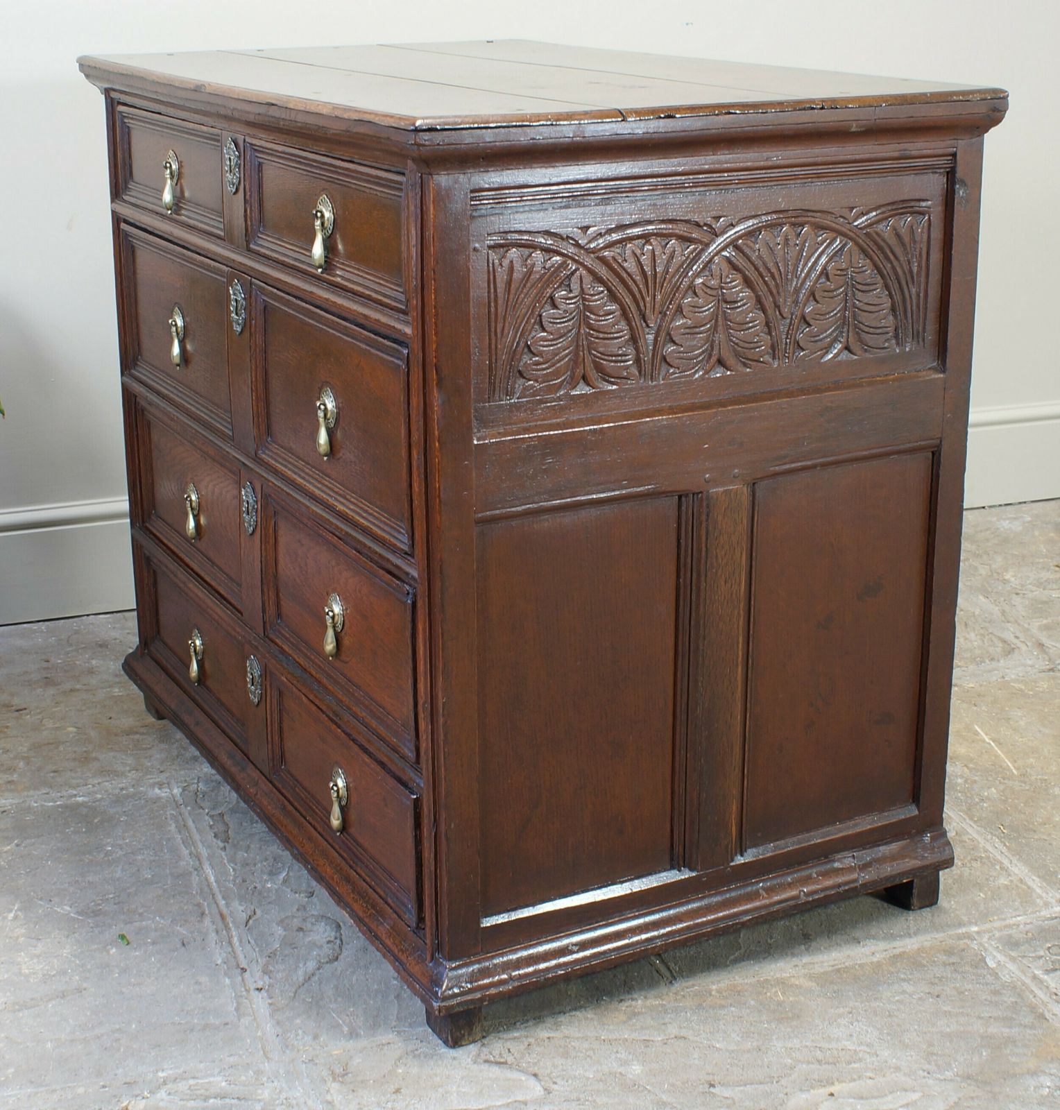 17th Century Moulded Oak Chest Of Drawers. photo vintage