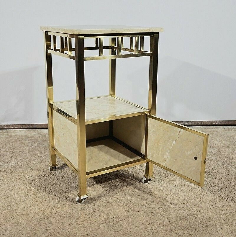 Small Bedside Cabinet In Marble And Brass – Early 20th Century photo for sale
