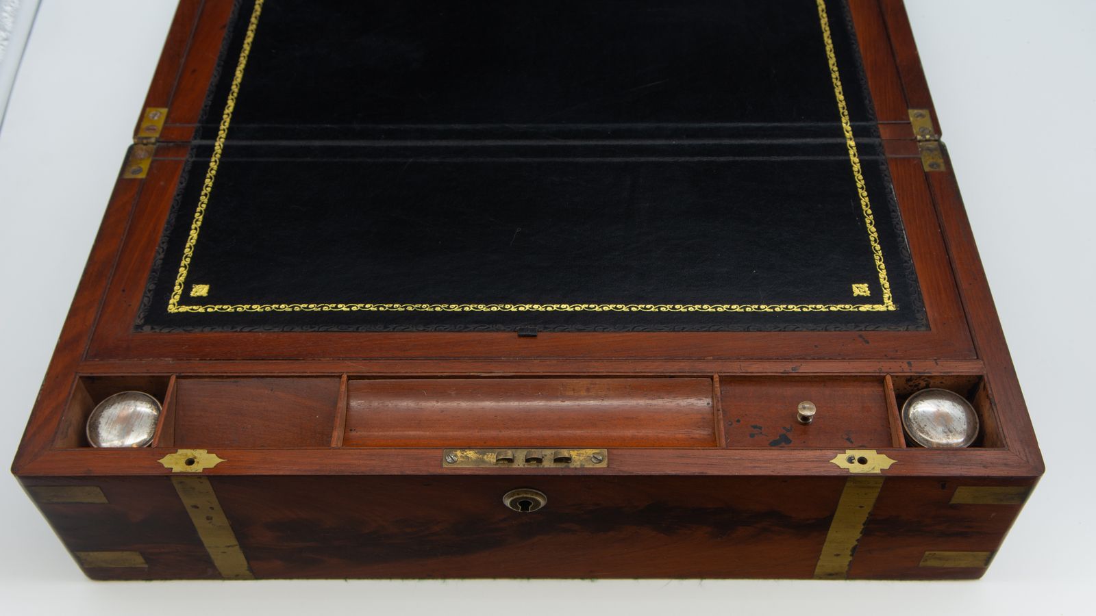 19th Century Large Flame Mahogany Brass Bound Writing Slope photo 680.0