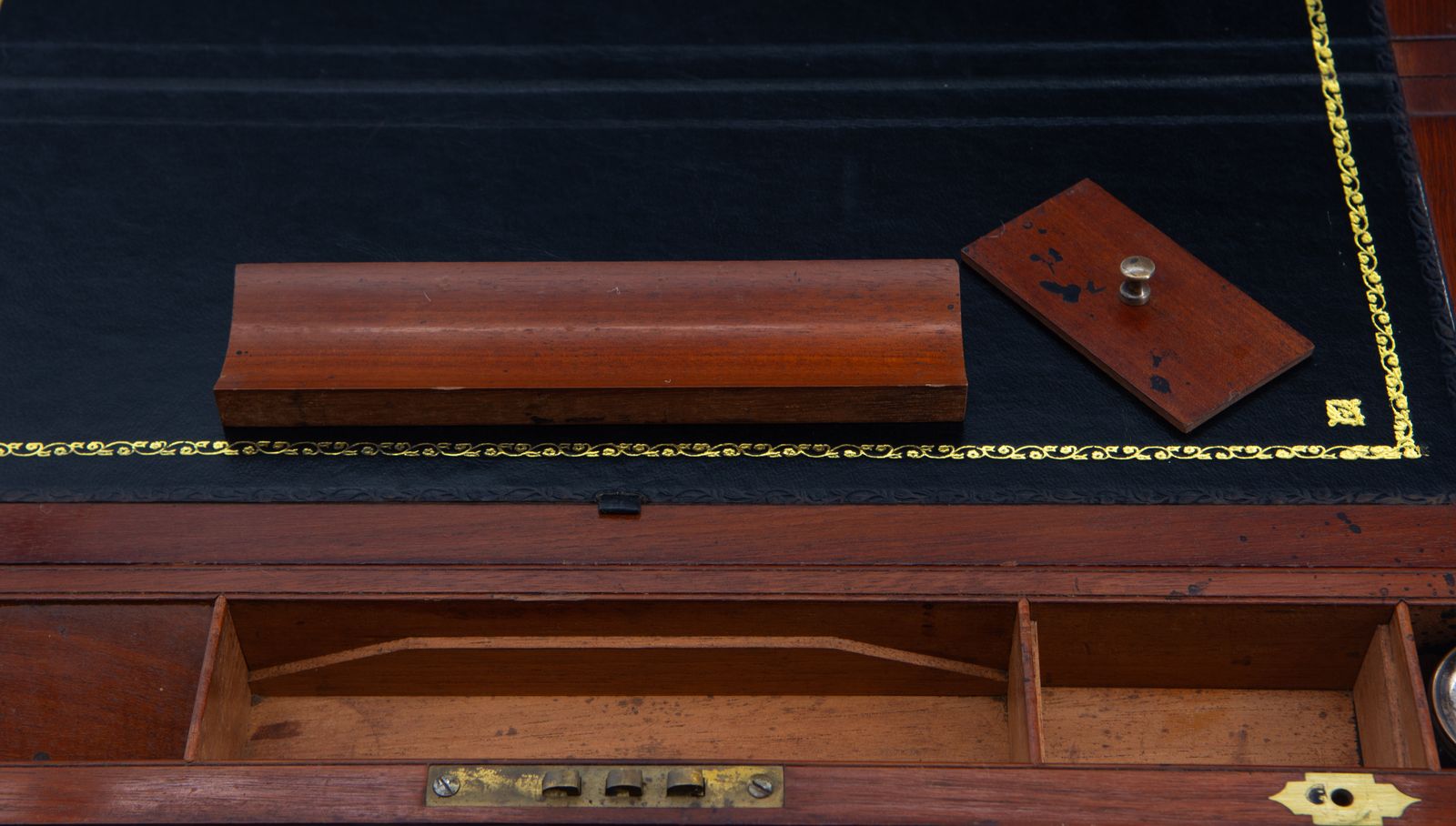 photo buy 19th Century Large Flame Mahogany Brass Bound Writing Slope