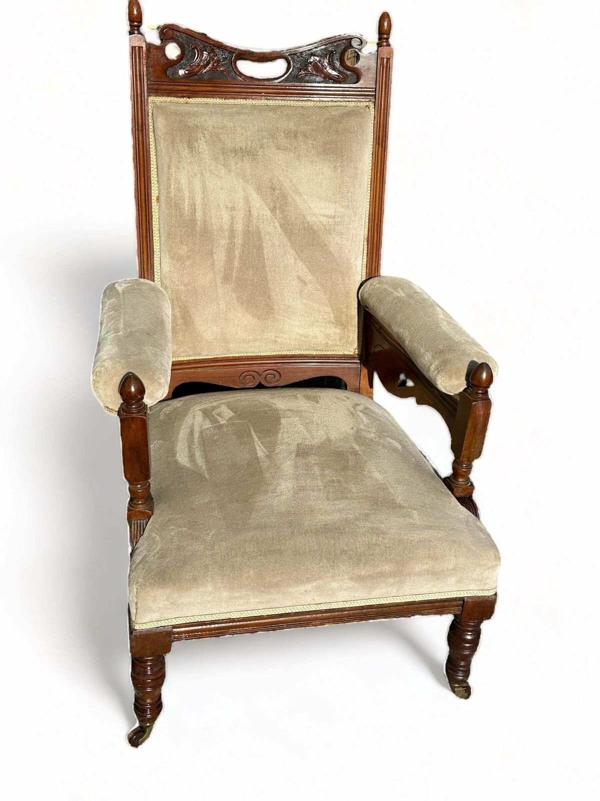 Rare Pair Of Antique Hand Carved Walnut “Jas Shoolbred” Armchairs As Featured In The 1881 Furniture Gazette & Featured At The Powerhouse photo vintage