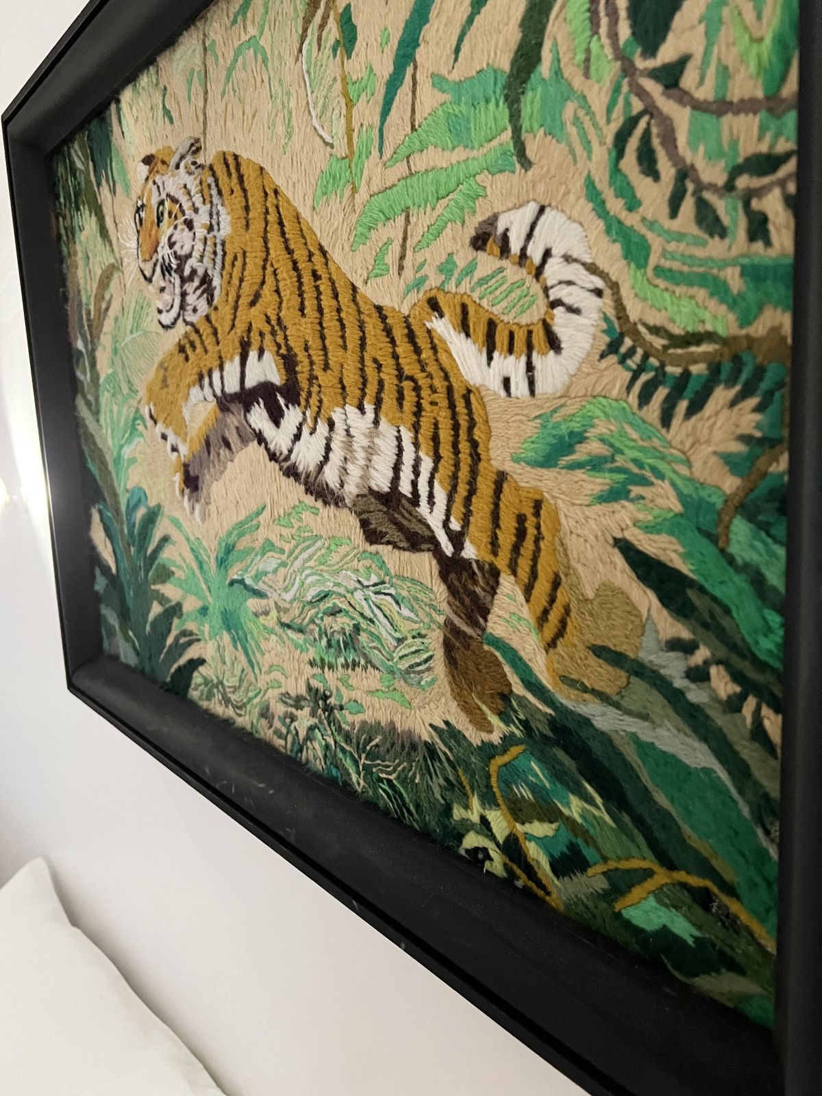 Rare Vintage Tiger Tapestry Black Wood Framed 78cm X 54cm Animal Print Leopard photo buy