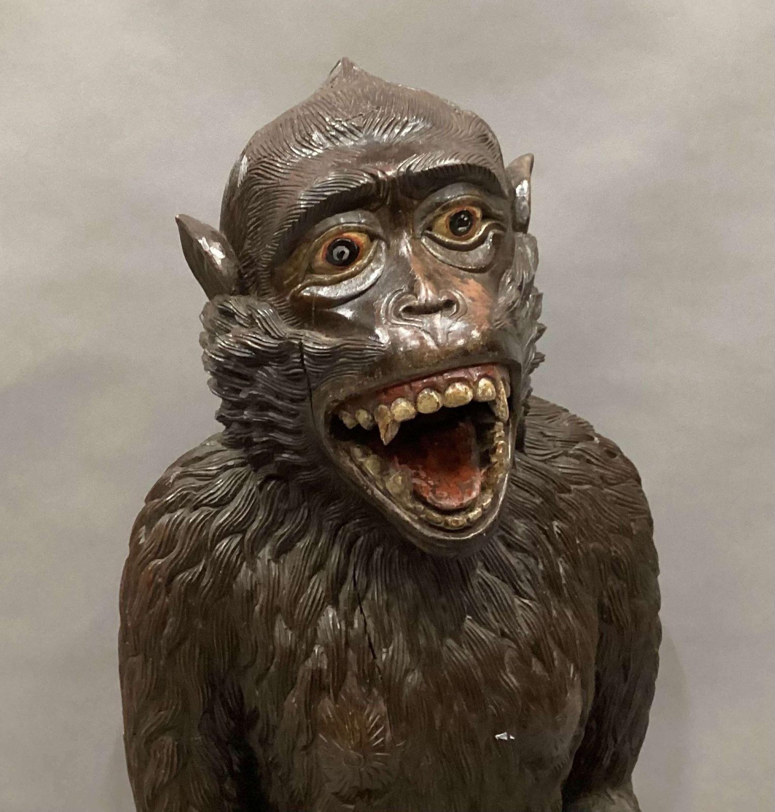 Magnificent C19th Large Carved Hardwood Figure Of A Monkey photo vinterior