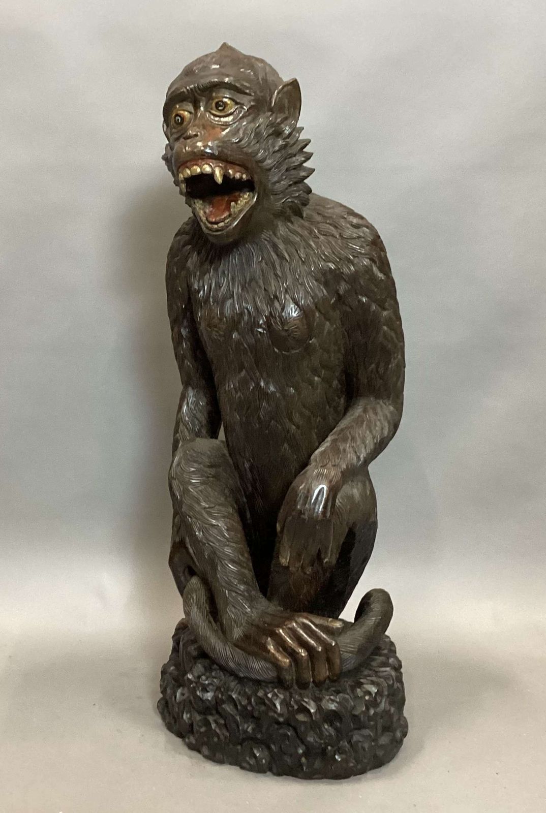 Magnificent C19th Large Carved Hardwood Figure Of A Monkey photo buy