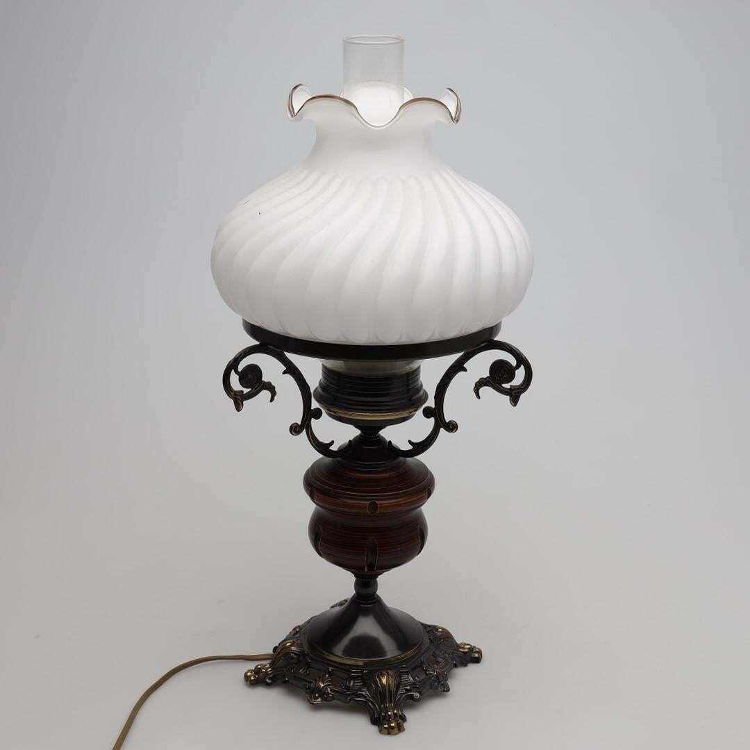 Antique Bronze Table Oil Lamp With Electric Wire And Glass Cup Art Deco 50's photo furniture