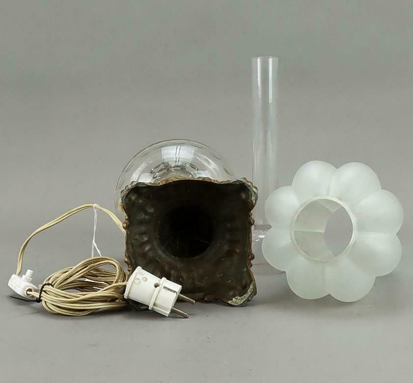 Antique Bronze Table Oil Lamp With Electric Wire And Glass Cup Art Deco 50's photo furniture