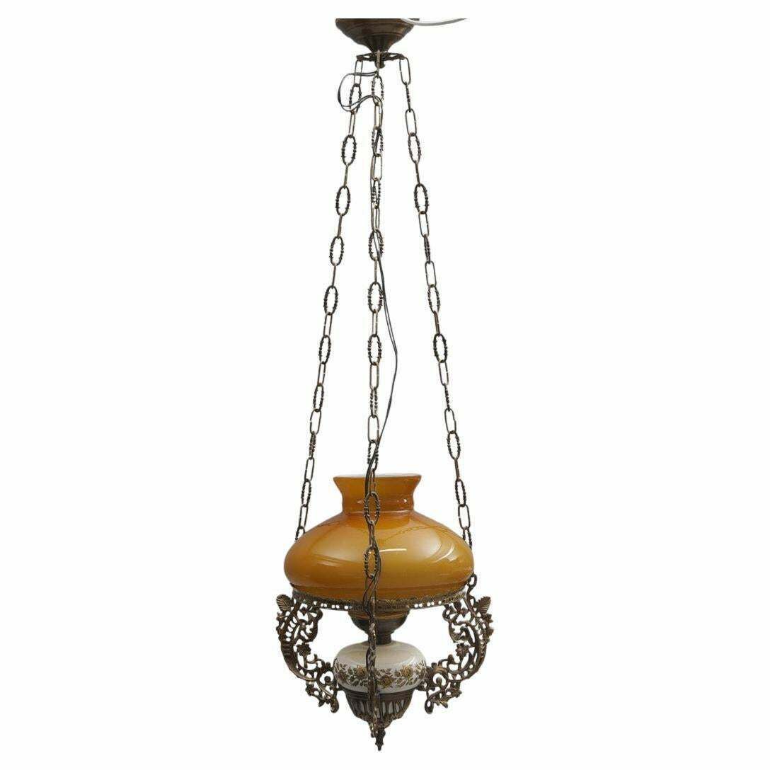 Antique Golden Ceiling Lamp, Pendant Light Long Art Deco Chandelier 50's