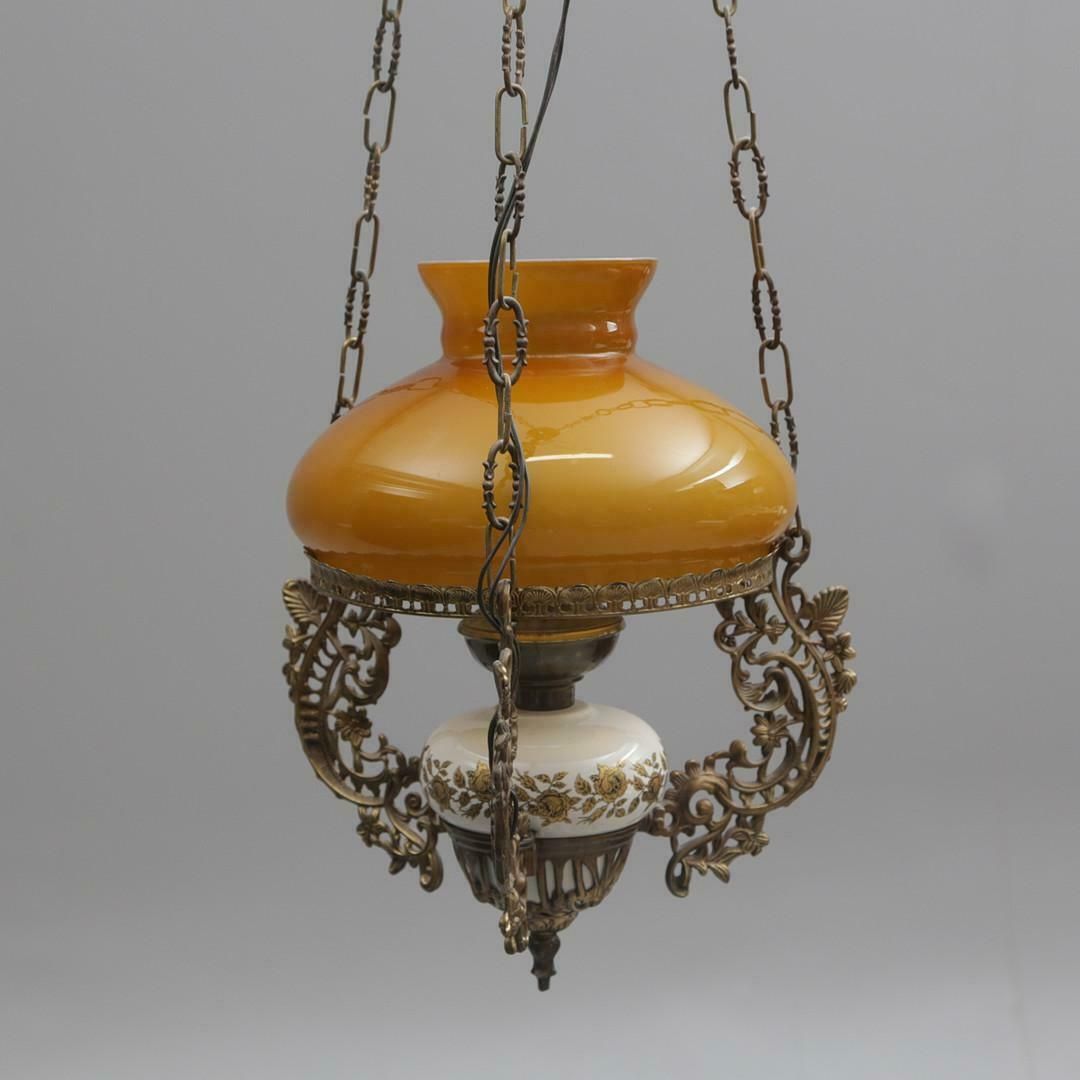 Antique Golden Ceiling Lamp, Pendant Light Long Art Deco Chandelier 50's photo for sale