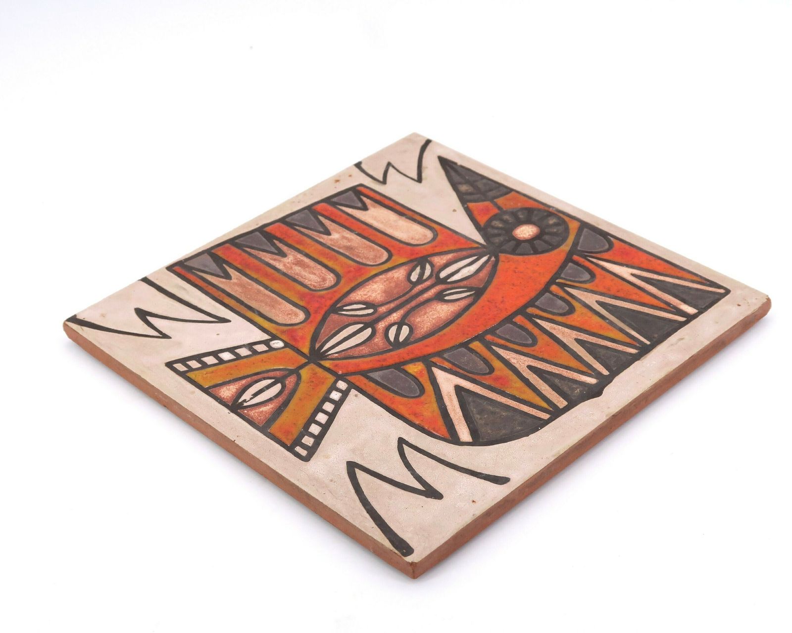 French Ceramic Tile: Orange Bird, Vallauris, 1960s / Roger Capron, Roland Zobel, Mithe Espelt Style photo furniture