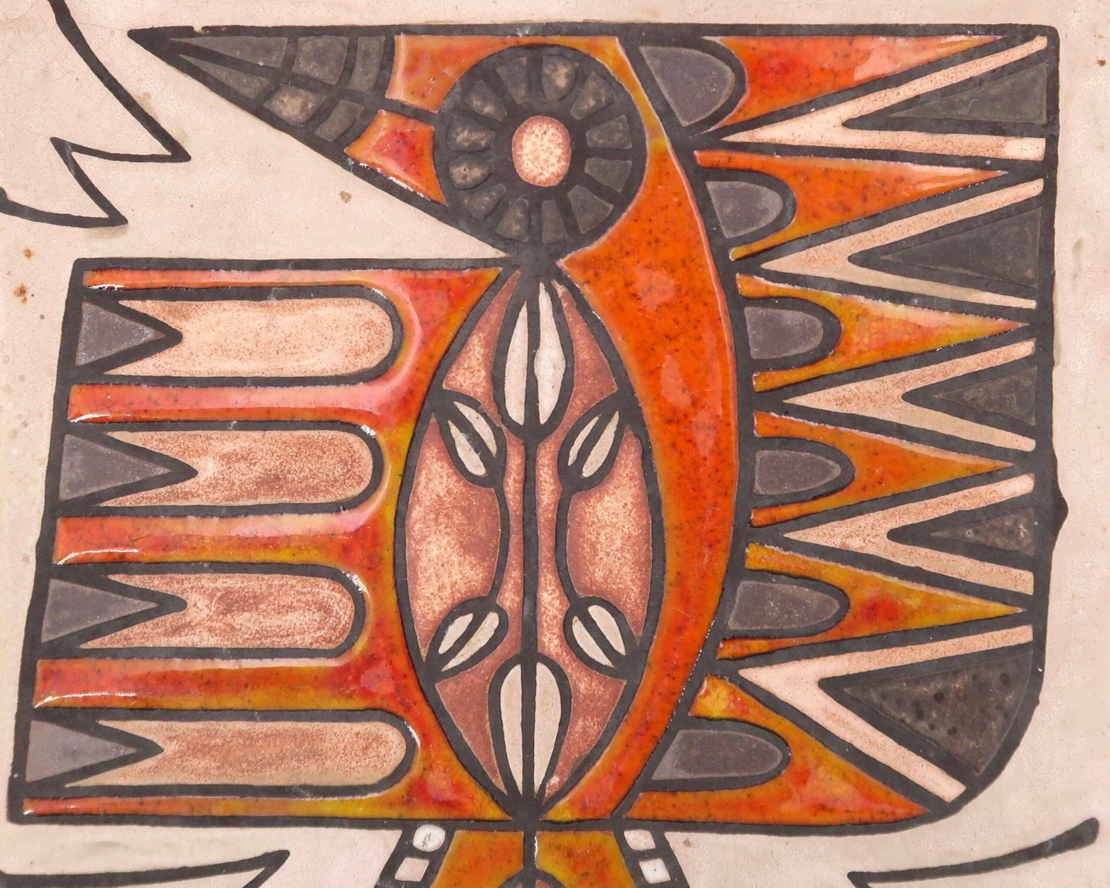 French Ceramic Tile: Orange Bird, Vallauris, 1960s / Roger Capron, Roland Zobel, Mithe Espelt Style photo for sale