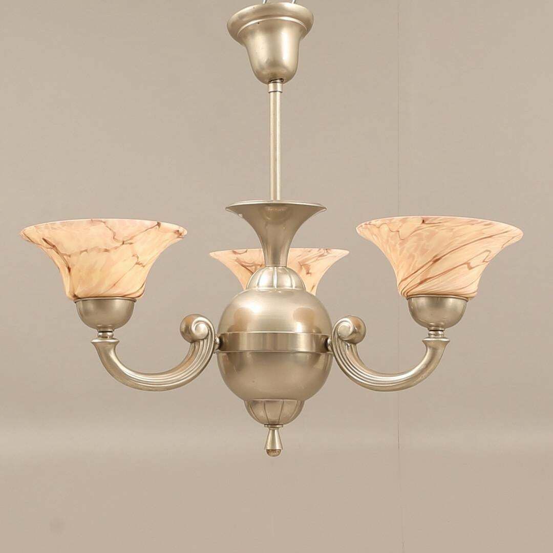 Antique Ceiling Lamp Silver Pendant Light Hollywood Regency Chandelier Pink Cups photo 2600.0