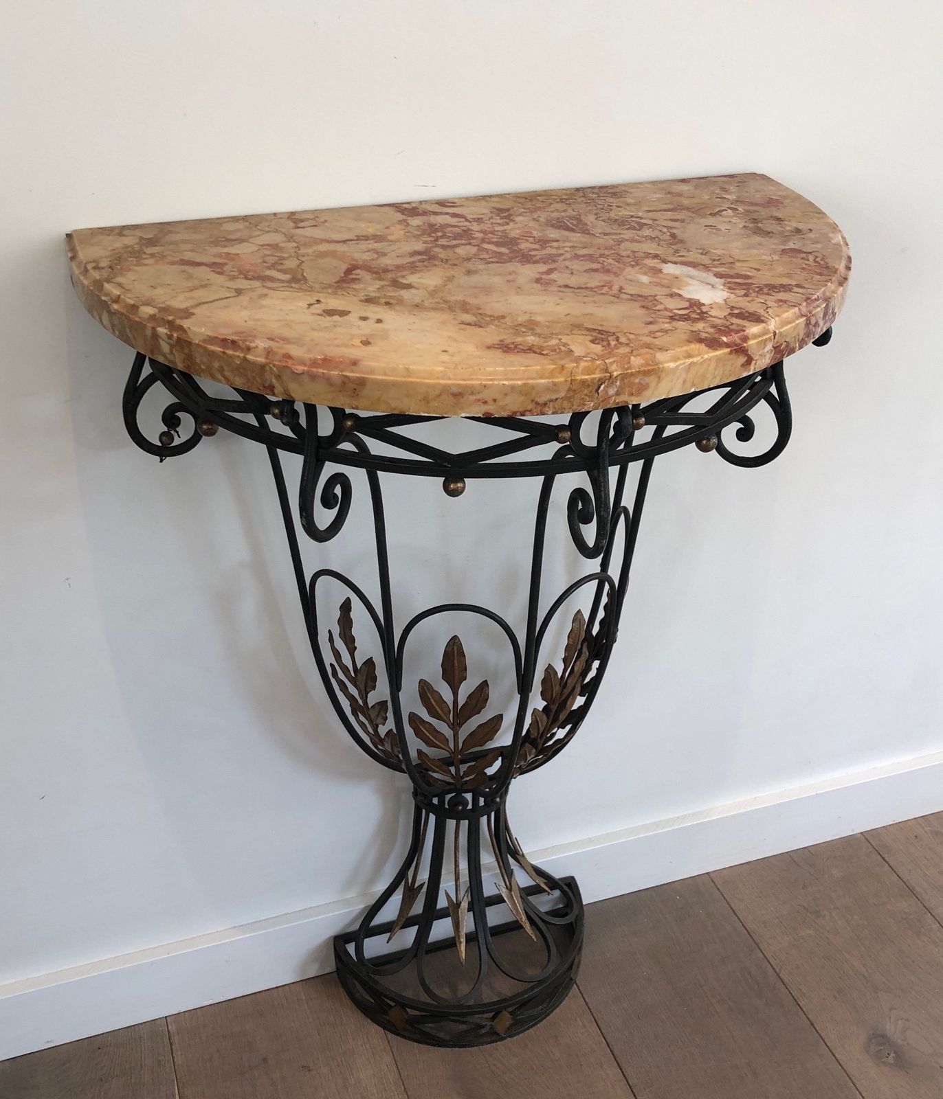 Rare Small Wrought Iron Console With Marble Top. French Work. Around 1940