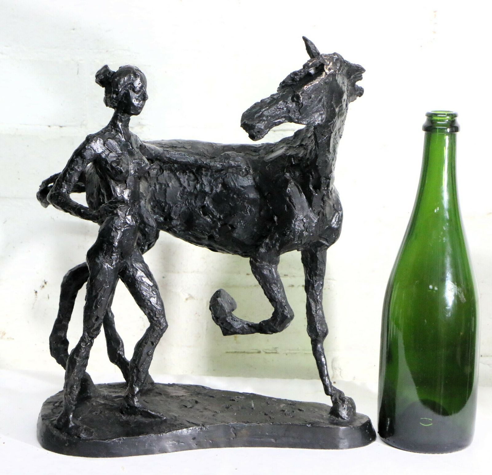 Bronze Brutalist Sculpture Woman With Horse Large Heavy Vintage Art Signed And Numbered