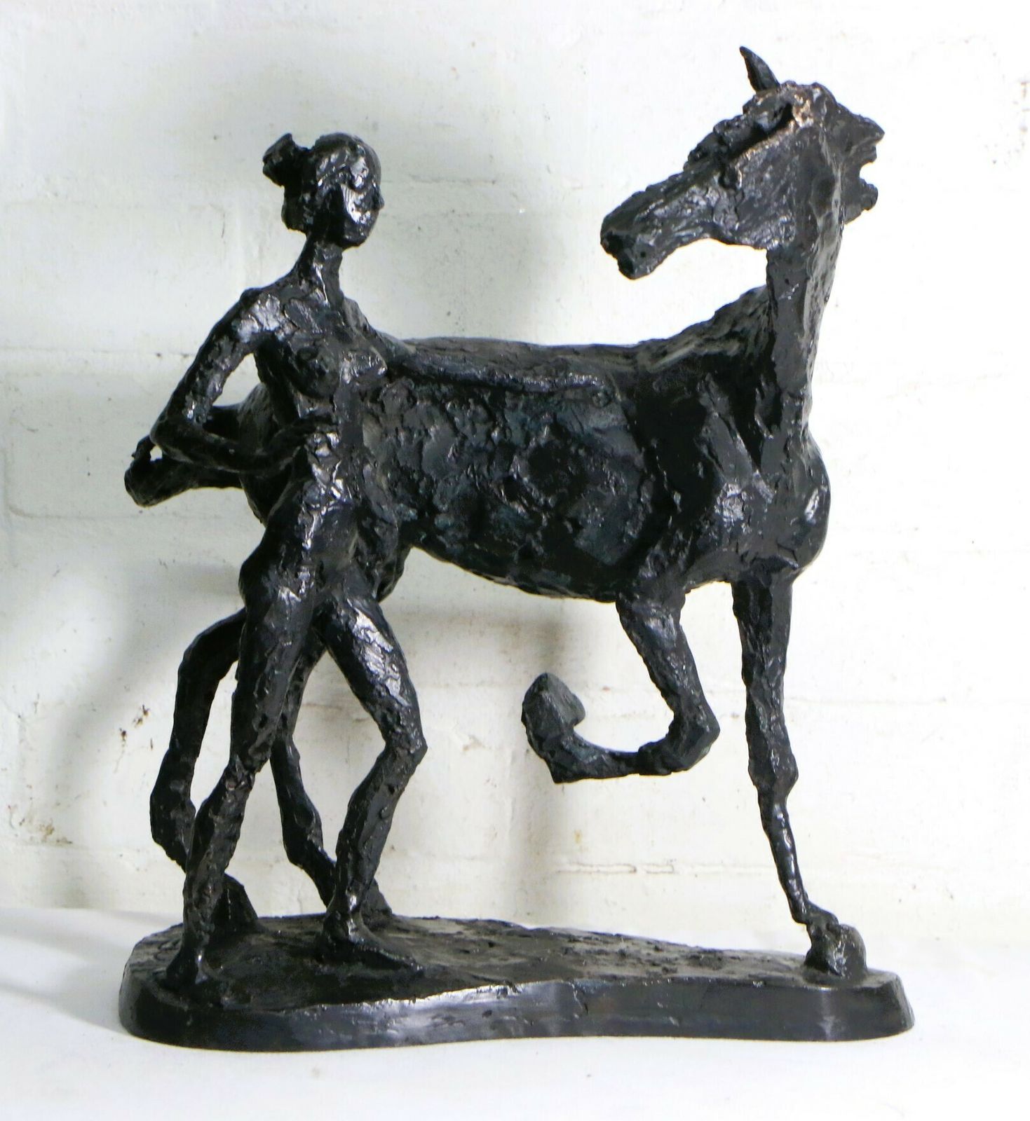 Bronze Brutalist Sculpture Woman With Horse Large Heavy Vintage Art Signed And Numbered photo Art