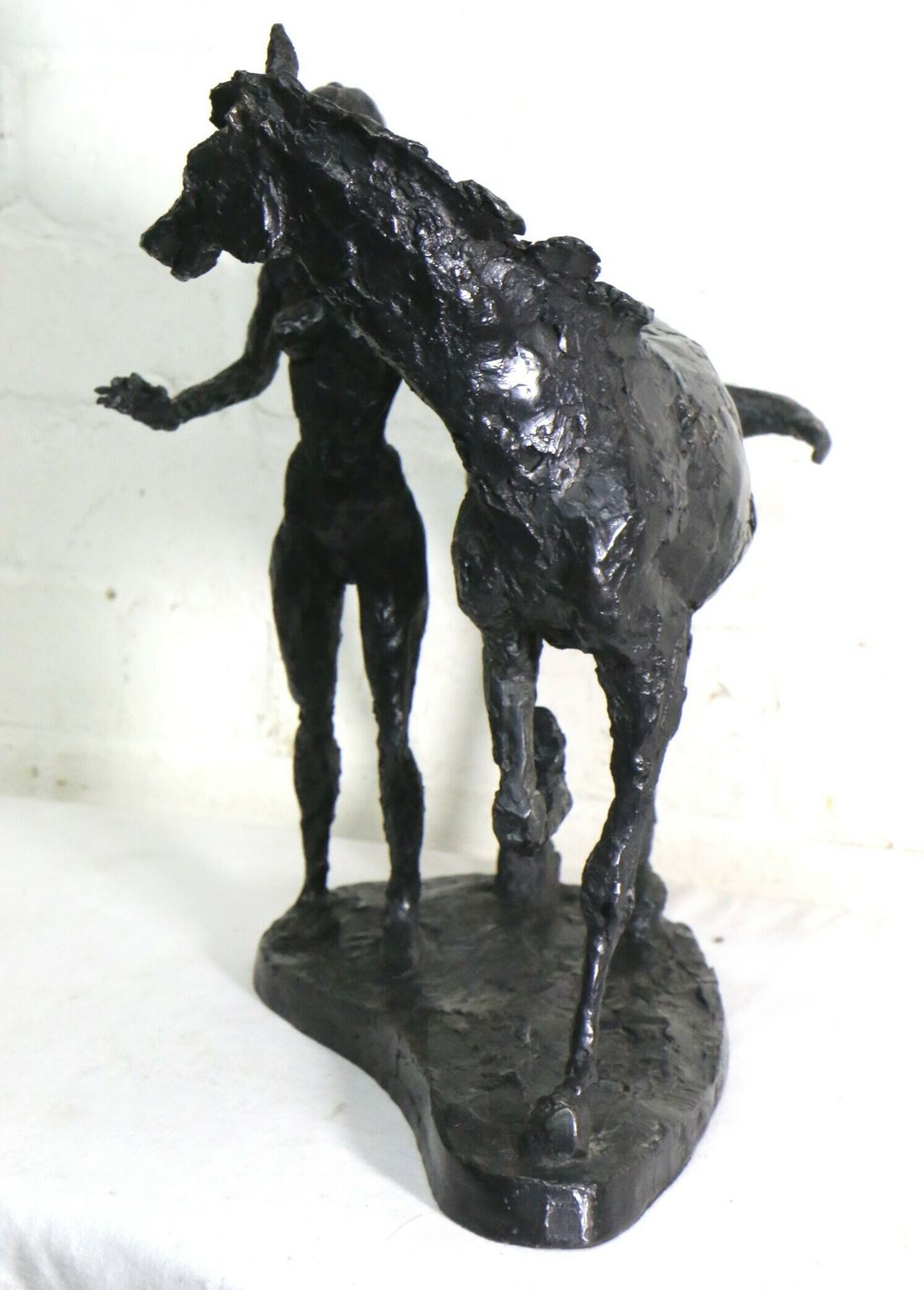 395.0 Bronze Brutalist Sculpture Woman With Horse Large Heavy Vintage Art Signed And Numbered photo