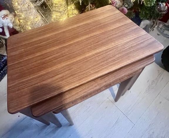 Mid Century Walnut & Teak Nest Of Three Tables Vintage . 1950's photo 175.0