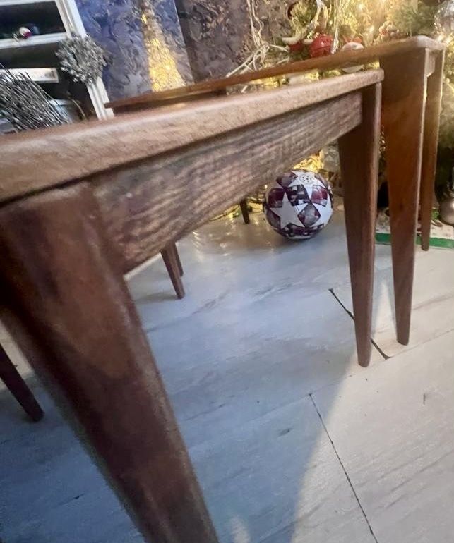 photo furniture Mid Century Walnut & Teak Nest Of Three Tables Vintage . 1950's