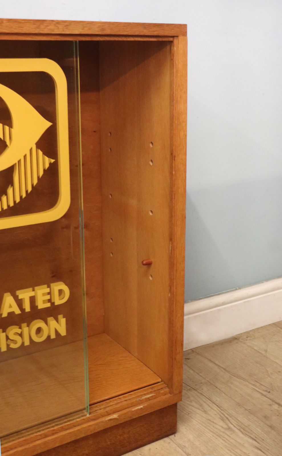 photo vinterior A Mid Century Oak Bookcase Cabinet, Later Sign Written For Associated Television.