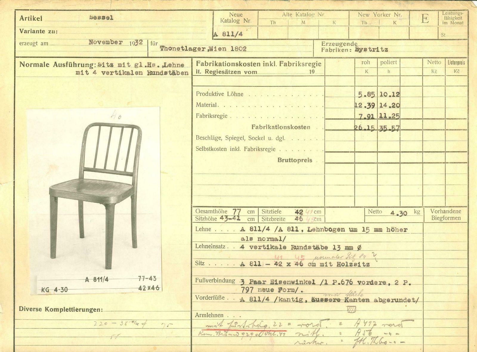 photo for sale Chair Thonet 811, Josef Hoffmann