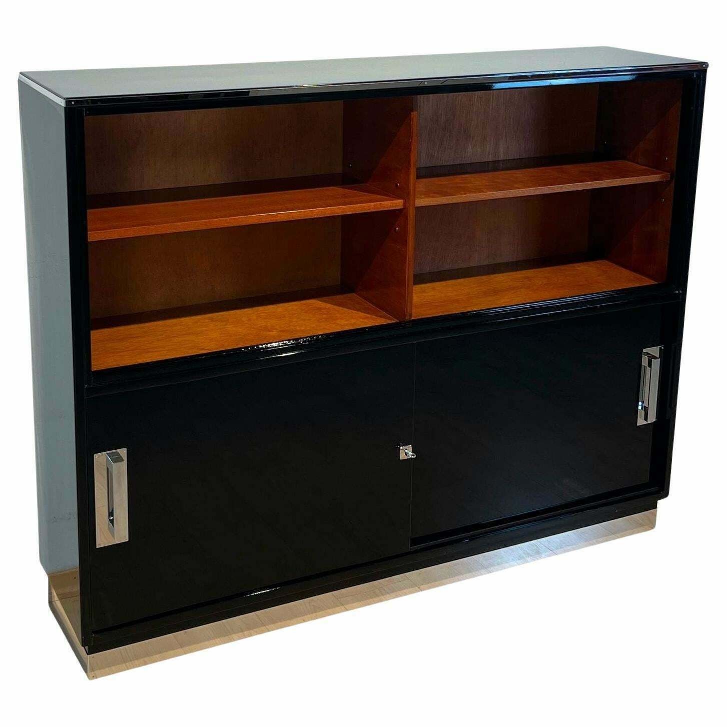 Bauhaus Office Cabinet, Black Lacquer, Mahogany, Germany Circa 1930