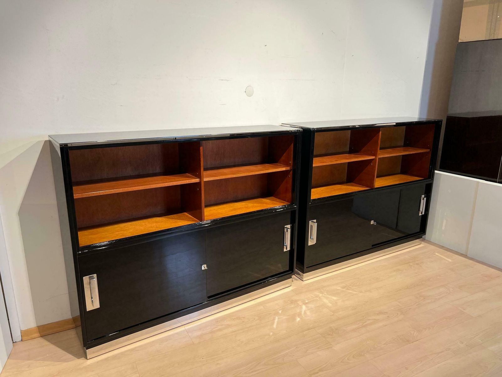 7502.72 Bauhaus Office Cabinet, Black Lacquer, Mahogany, Germany Circa 1930 photo