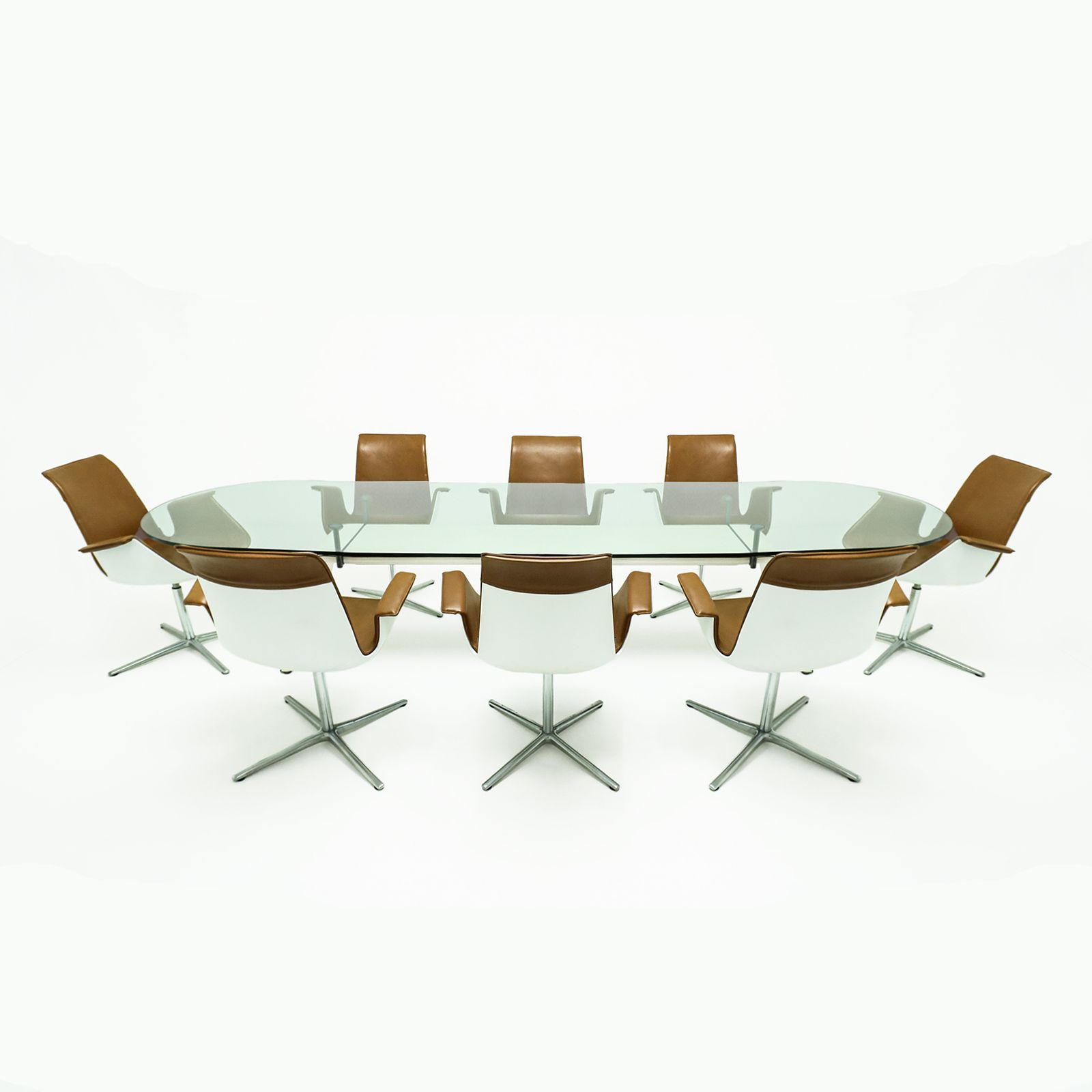 14995.0 Set Of 10 Preben Fabricius And Jorgen Kastlhom Cognac Leather Fk 6728 High Back Armchairs For Walter Knoll photo