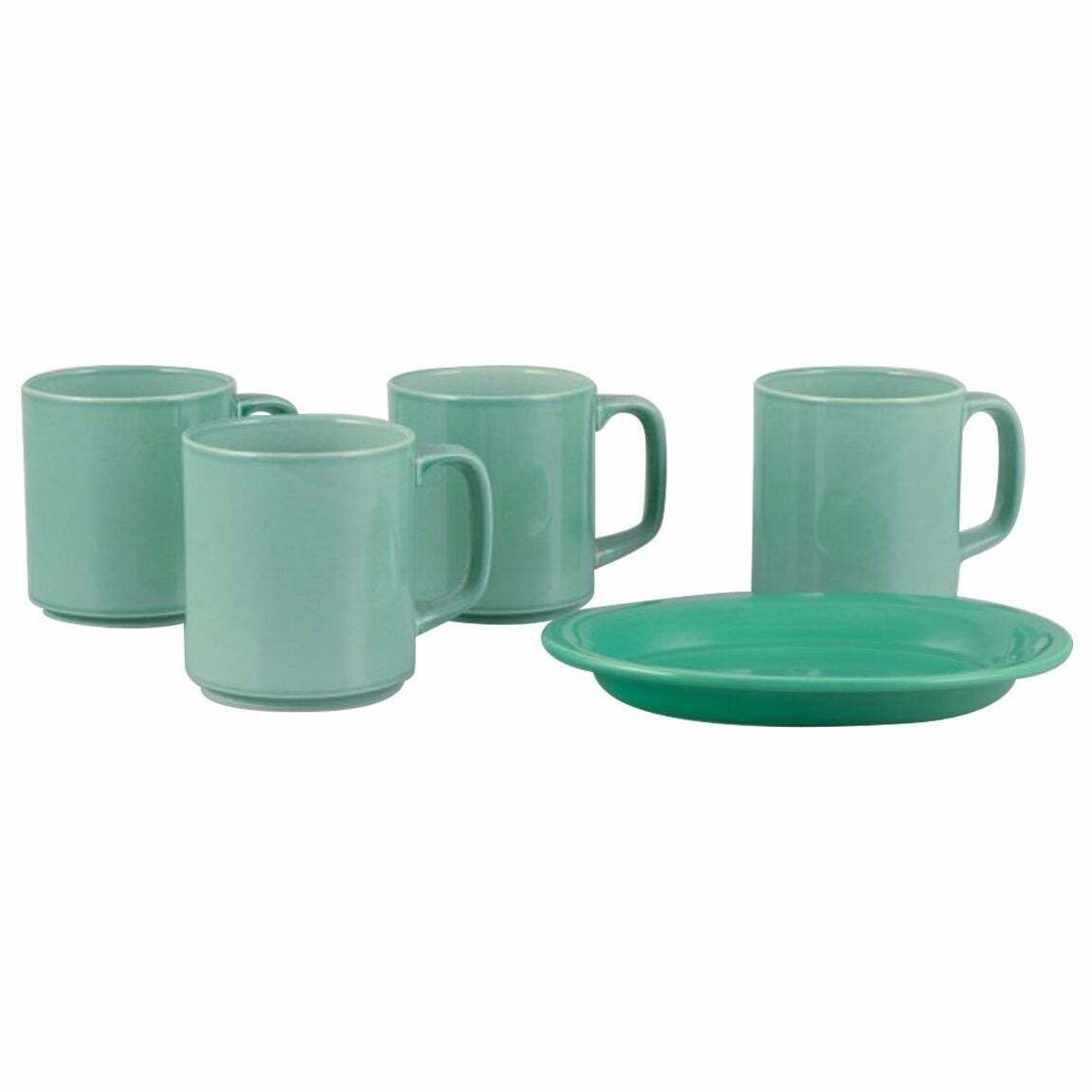 Royal Copenhagen, "4 All Seasons". Four Coffee Mugs And Small Oval Dish.