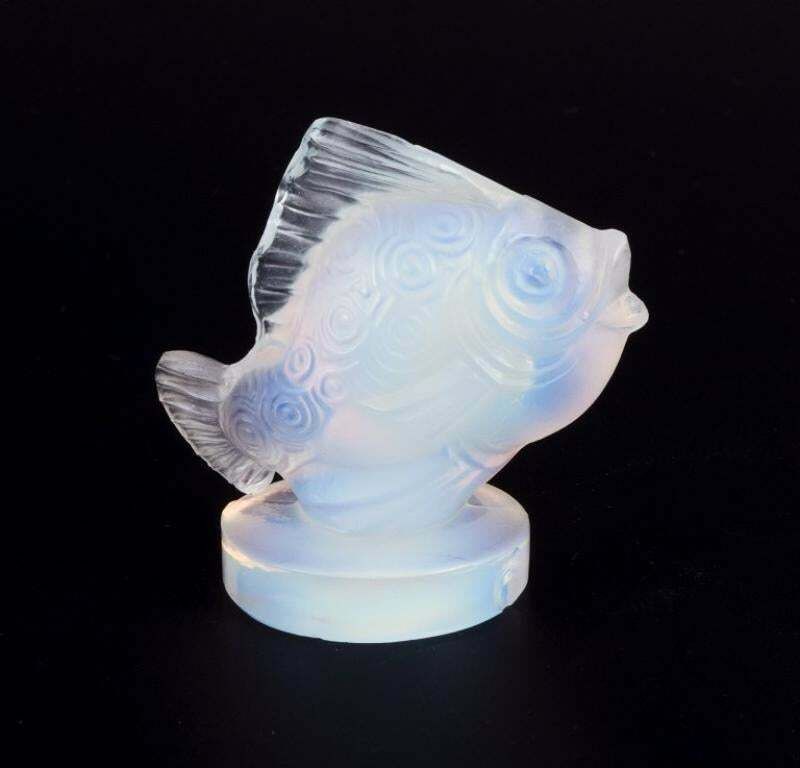 Sabino, France. Two Fish In Art Deco Opaline Art Glass With Bluish Tint. photo for sale