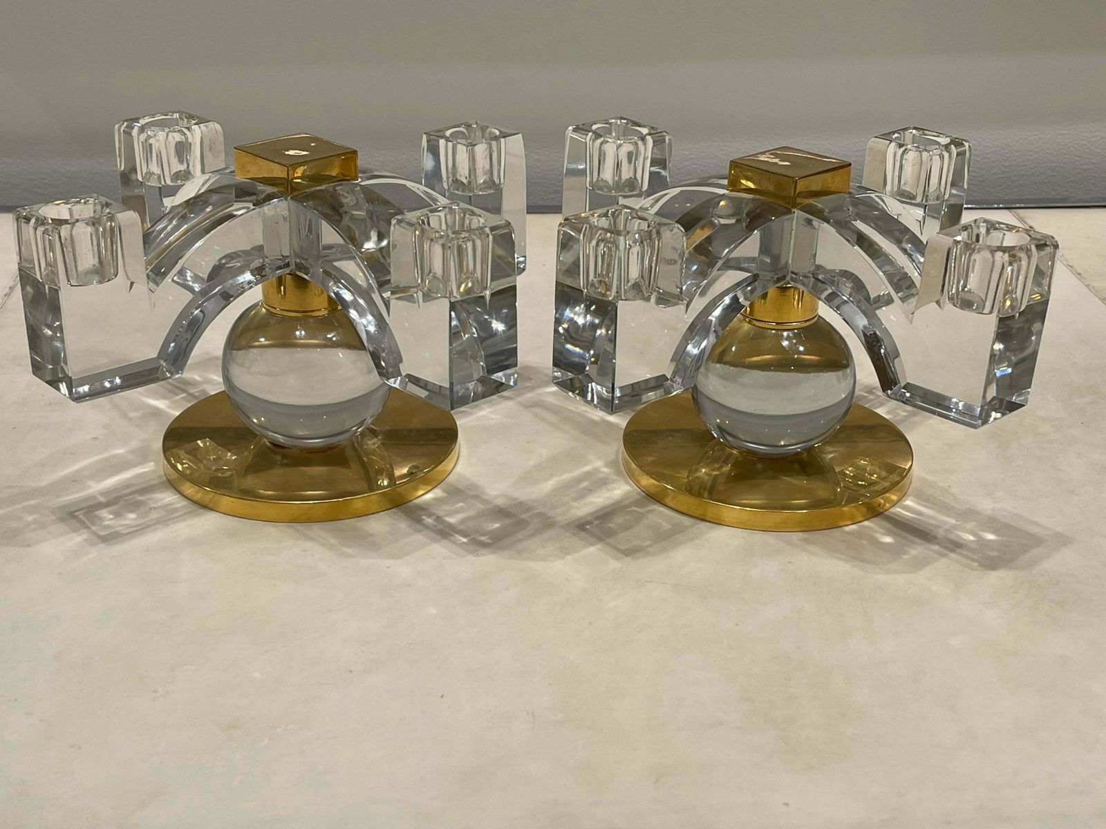 Fabulous Pair Of Baccarat Crystal Candelabras, By Jacques Adnet, France, 1935 photo furniture