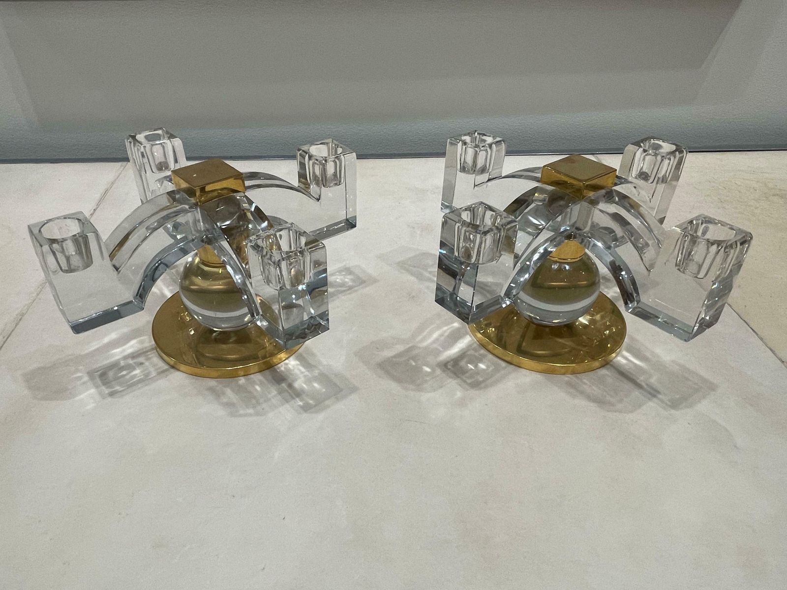 Fabulous Pair Of Baccarat Crystal Candelabras, By Jacques Adnet, France, 1935 photo for sale