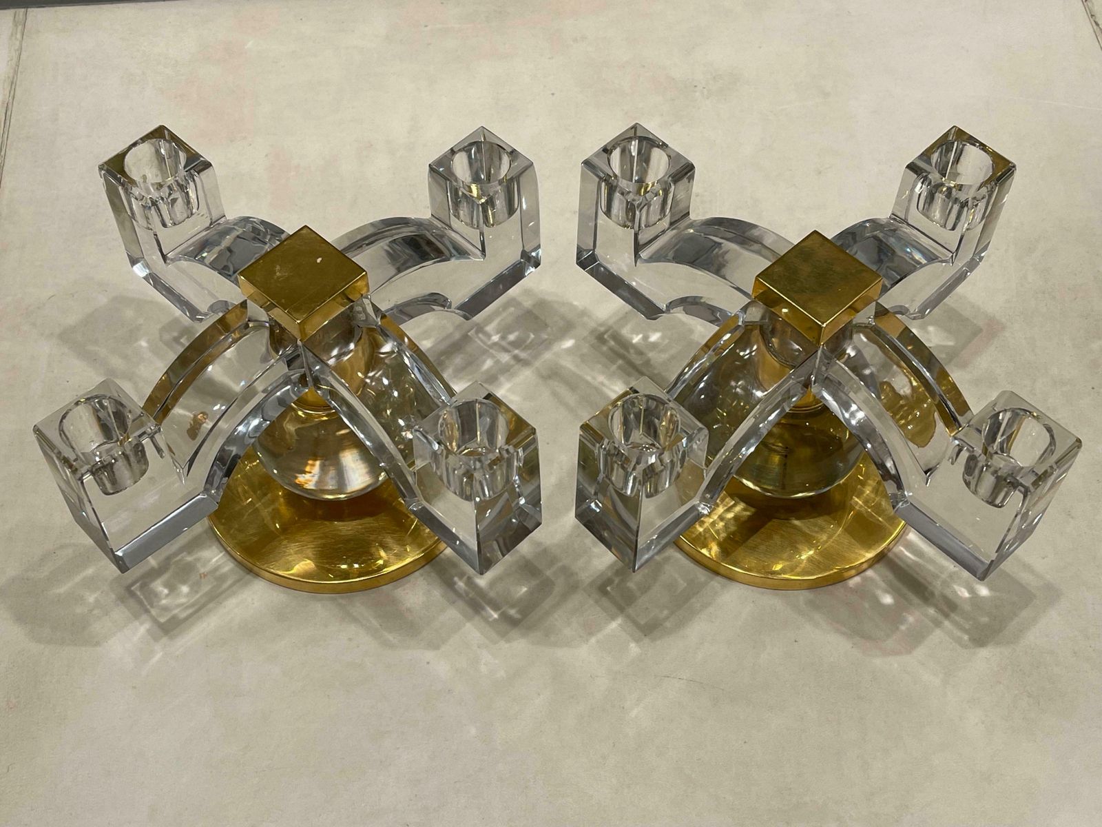 Fabulous Pair Of Baccarat Crystal Candelabras, By Jacques Adnet, France, 1935 photo Home Decor