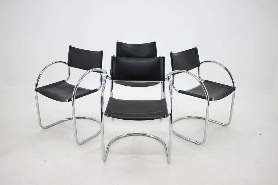 1970s Set Of Four Chrome And Leather Tubular Chairs ,Czechoslovakia
