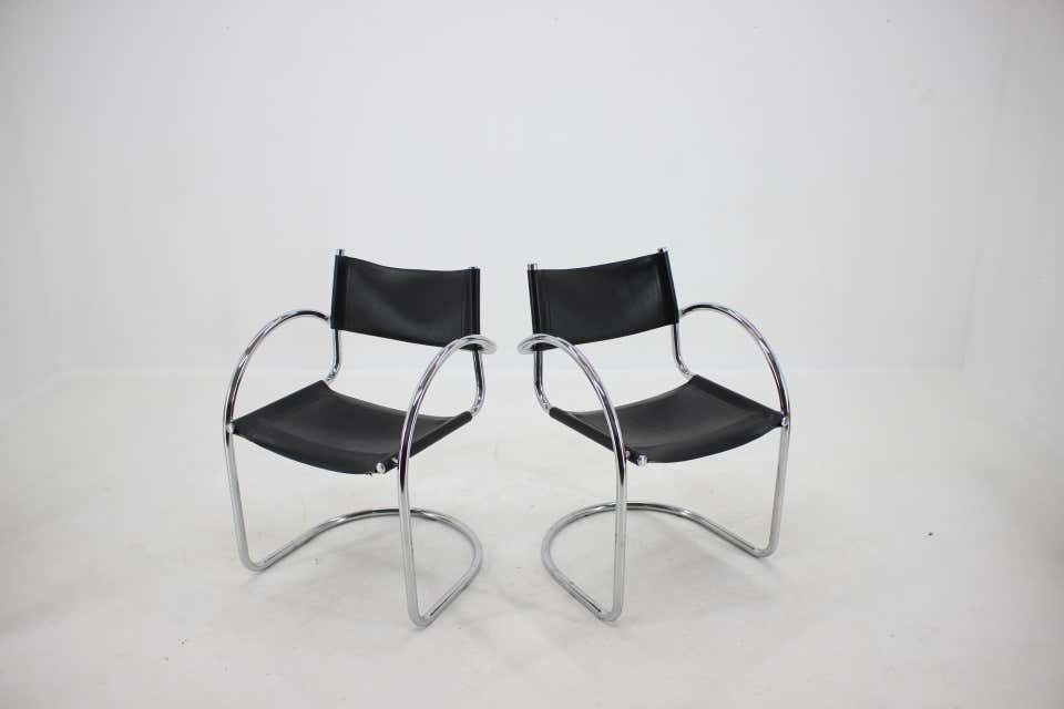 1970s Set Of Four Chrome And Leather Tubular Chairs ,Czechoslovakia photo for sale
