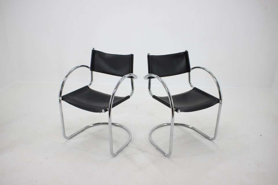 1970s Set Of Four Chrome And Leather Tubular Chairs ,Czechoslovakia photo Furniture