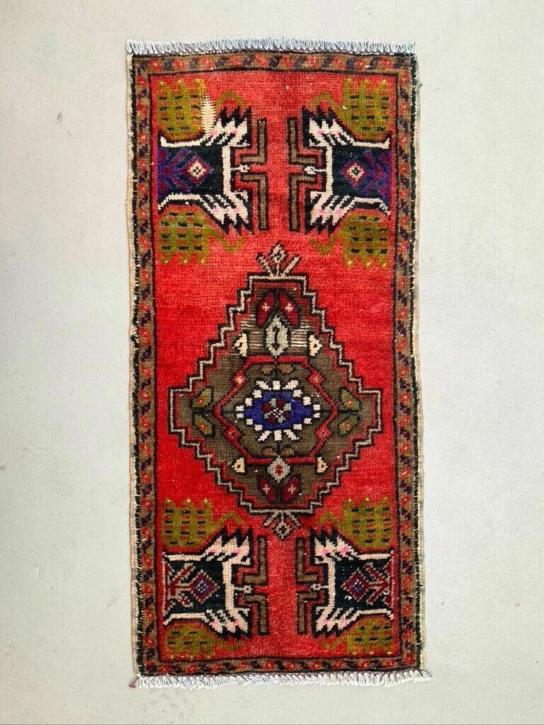 Small Vintage Turkish Rug 101x47 Cm, Short Runner, Tribal, Shabby, Mini Carpet