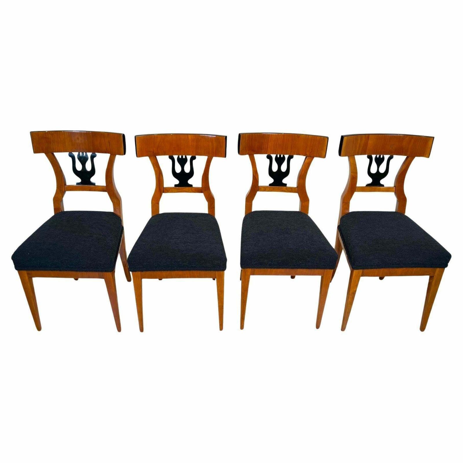 Set Of Four Biedermeier Chairs, Cherry Veneer, South Germany Circa 1830
