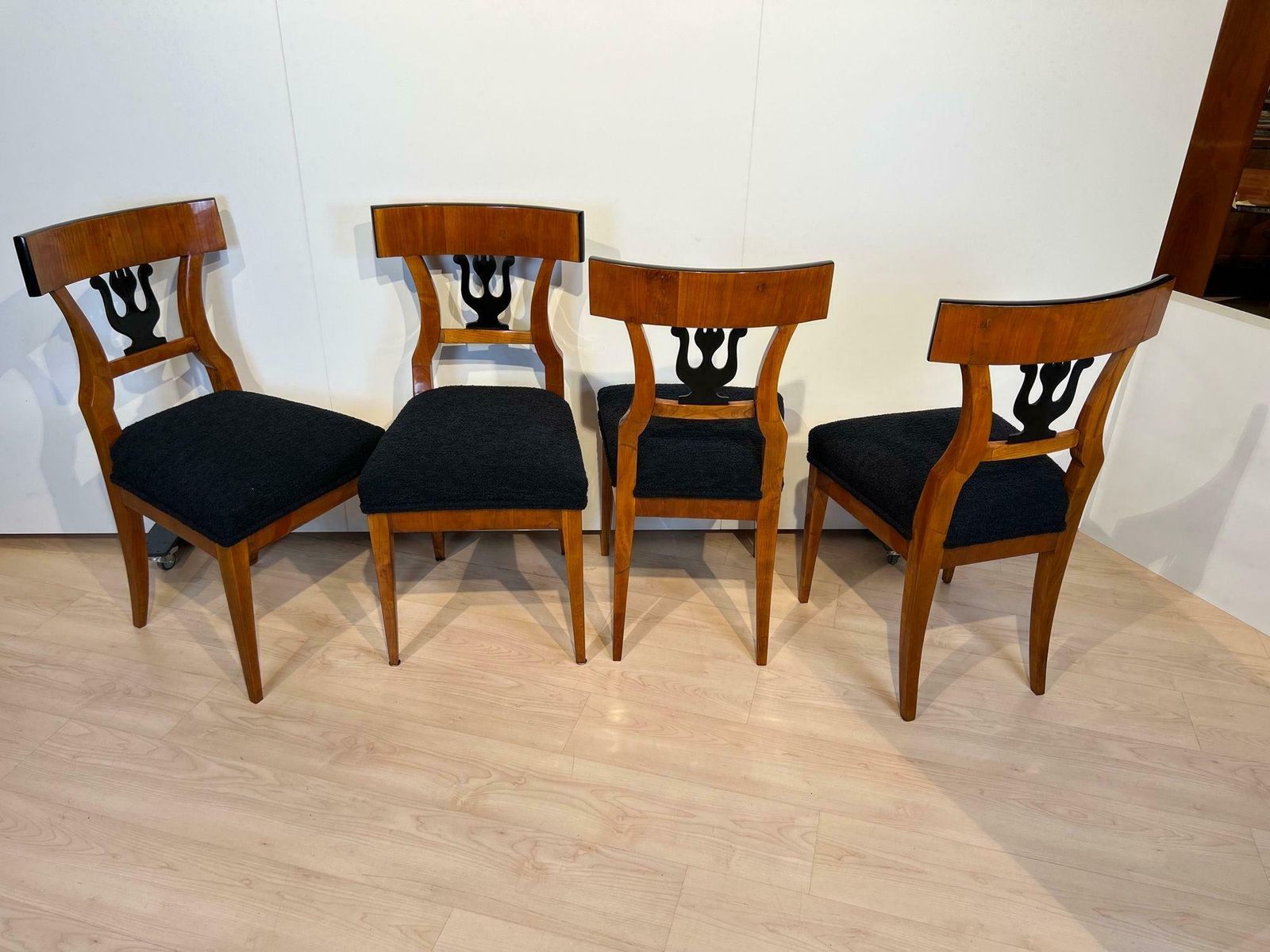Set Of Four Biedermeier Chairs, Cherry Veneer, South Germany Circa 1830 photo furniture