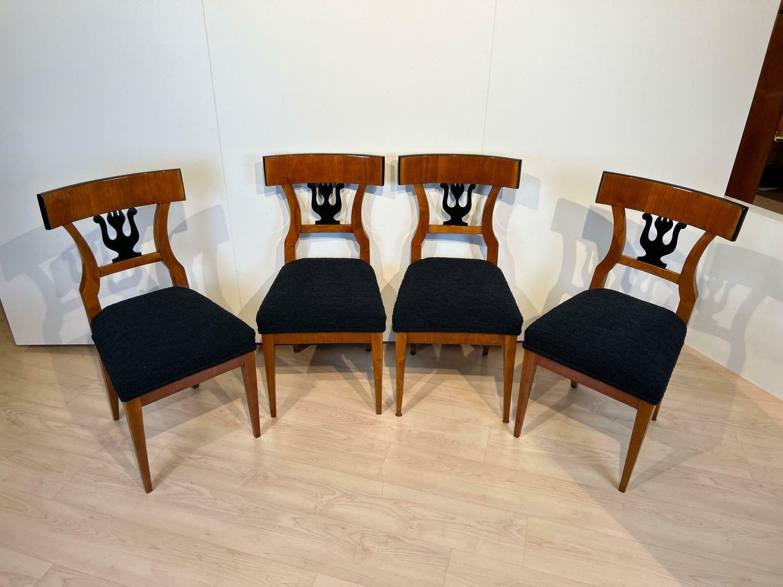 Set Of Four Biedermeier Chairs, Cherry Veneer, South Germany Circa 1830 photo for sale