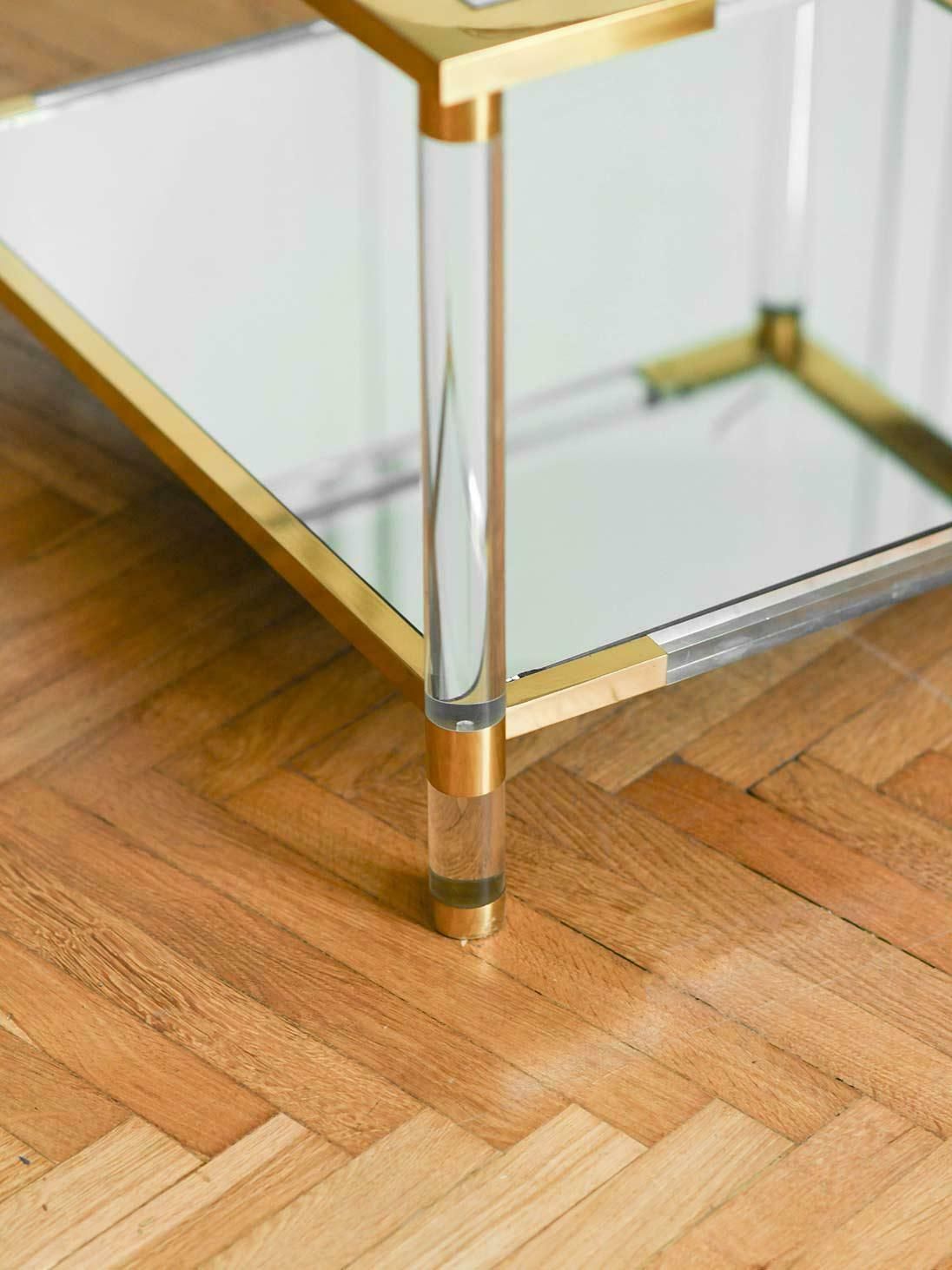 Coffee Table In Glass, Mirrored Glass, Methacrylate And Brass. photo 1106.0