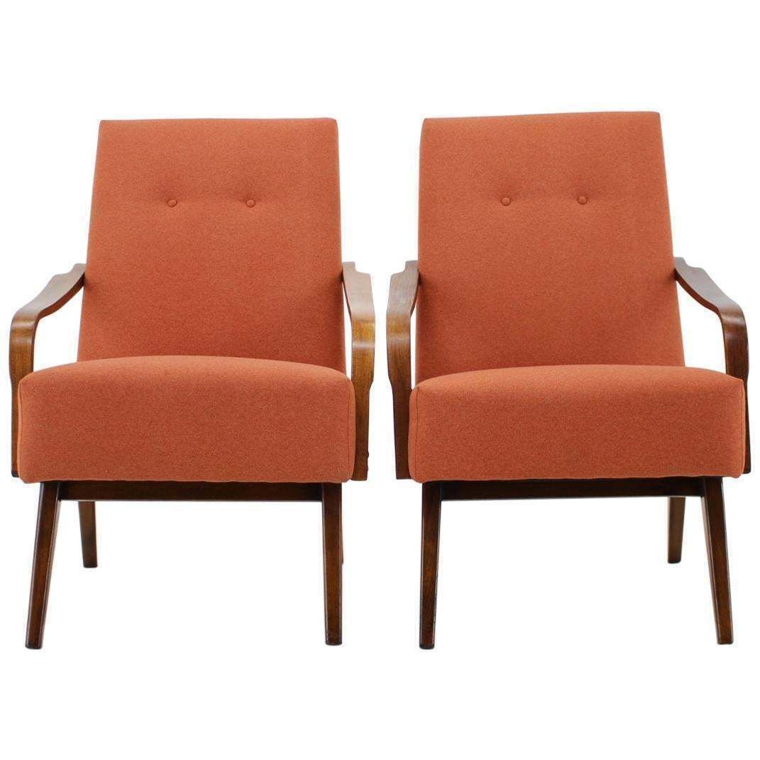 1960s Pair Of Vintage Armchairs, Czechoslovakia