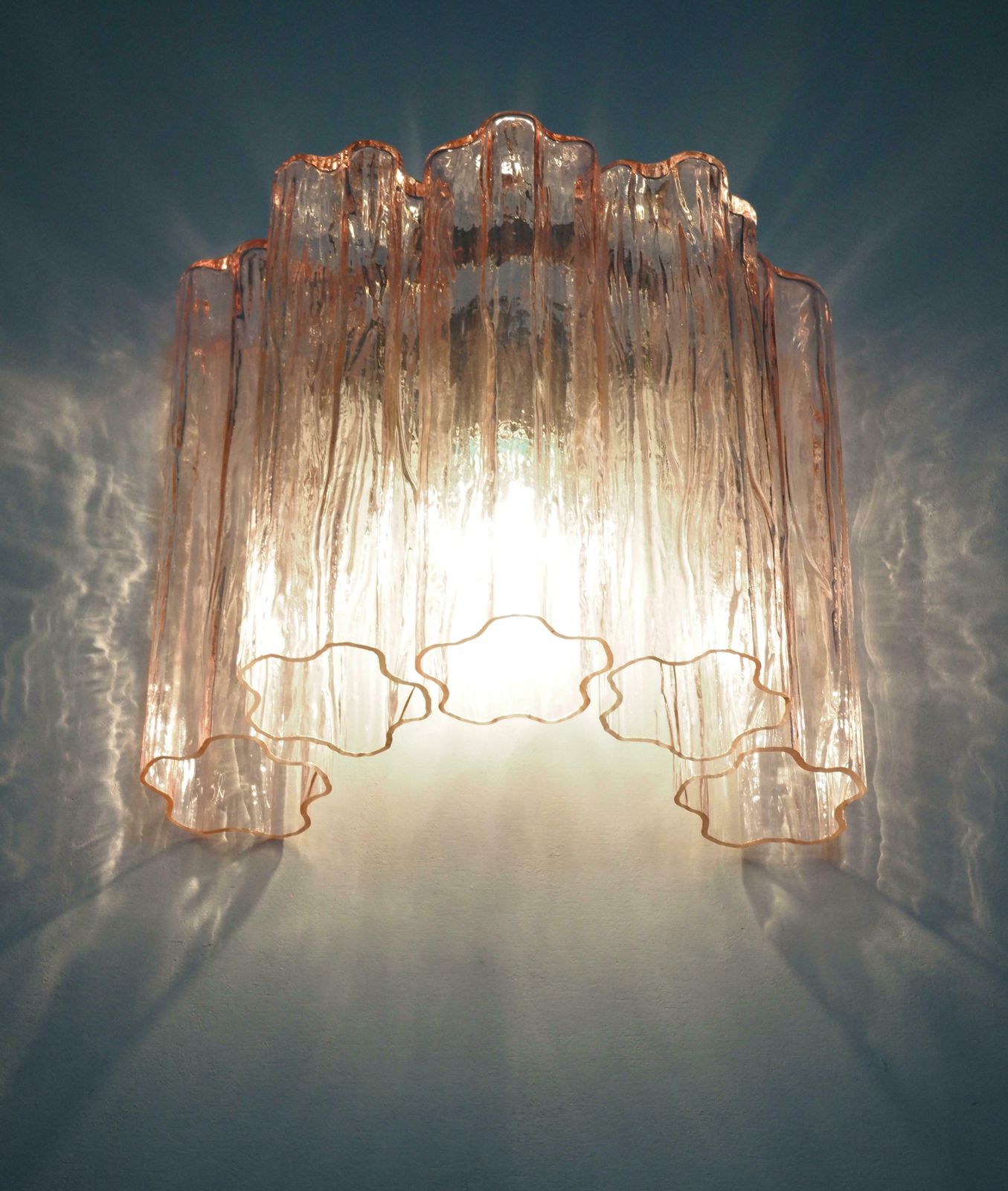 Midcentury Pair Of Pink Tronchi Sconces Murano photo vintage