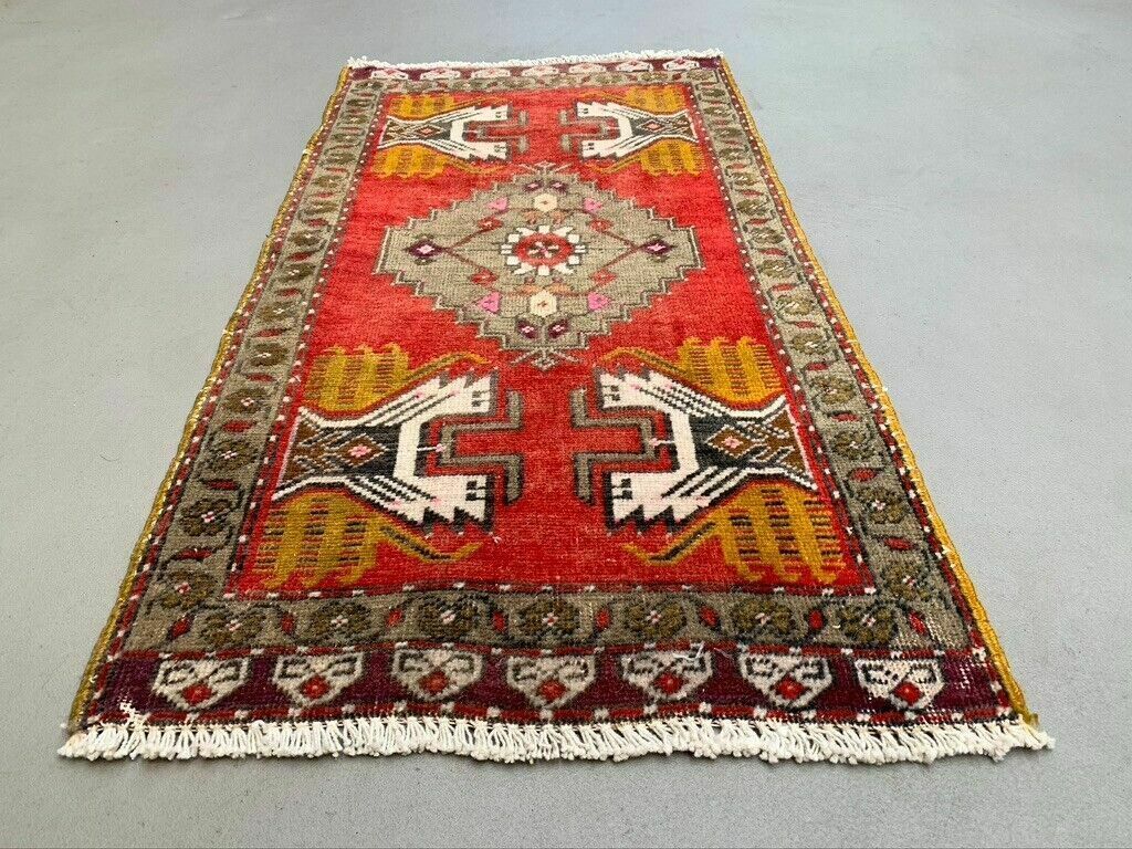 Small Vintage Turkish Rug 96x48 Cm, Short Runner, Tribal, Shabby, Mini Carpet photo furniture